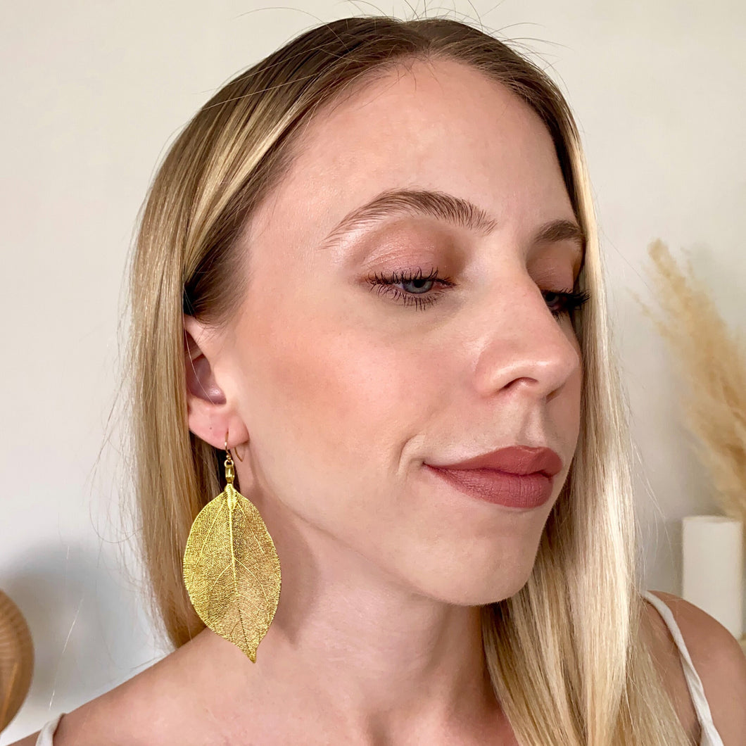 real leaf earrings