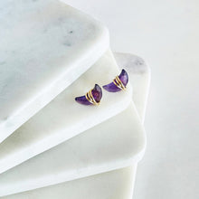 Load image into Gallery viewer, moon crescent amethyst stud
