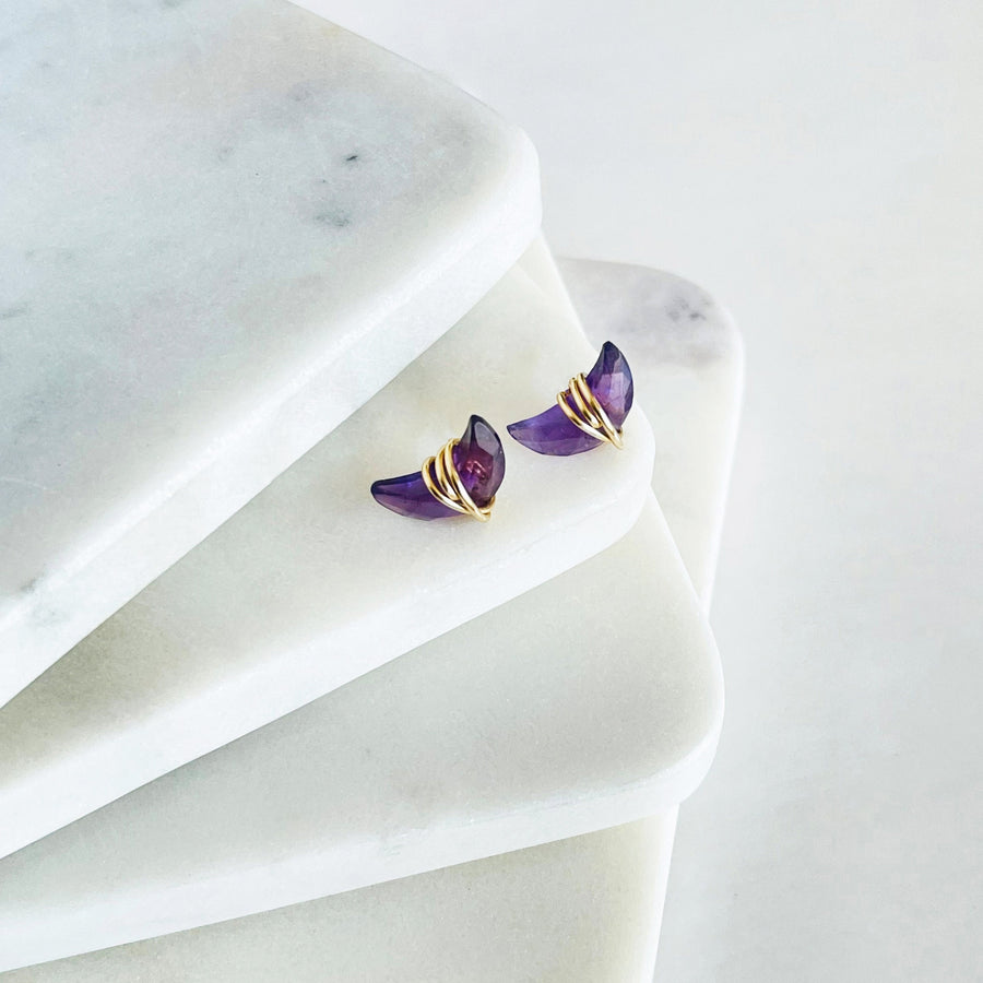 moon crescent amethyst stud